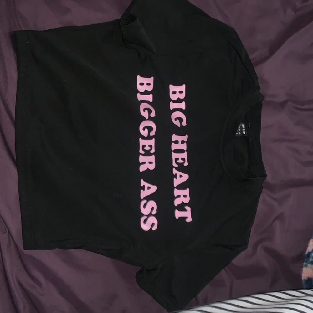 SHEIN Black Tee with Pink Bold Text